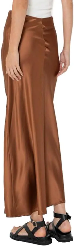 Ezcosplay Womens Satin Silk Maxi Skirt with Slit Elastic High Waist Sexy Thigh Split Silky A Line Long Skirts