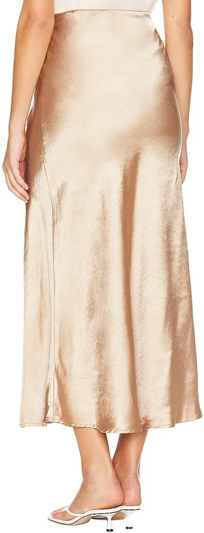 Ezcosplay Womens Satin Silk Maxi Skirt with Slit Elastic High Waist Sexy Thigh Split Silky A Line Long Skirts