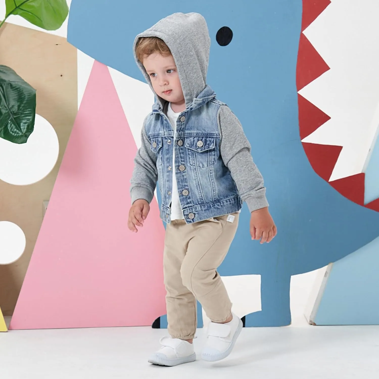 famuka Baby Boy Denim Jacket Toddlers Hooded Jean Coat