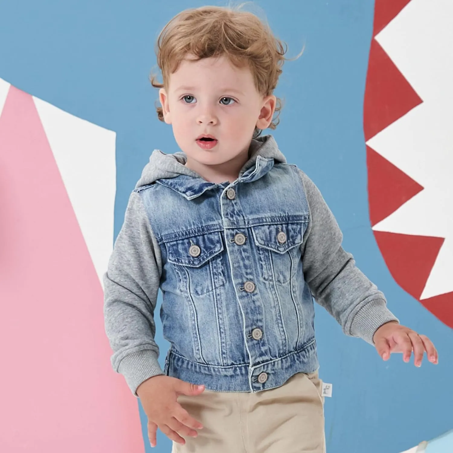 famuka Baby Boy Denim Jacket Toddlers Hooded Jean Coat