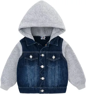 famuka Baby Boy Denim Jacket Toddlers Hooded Jean Coat