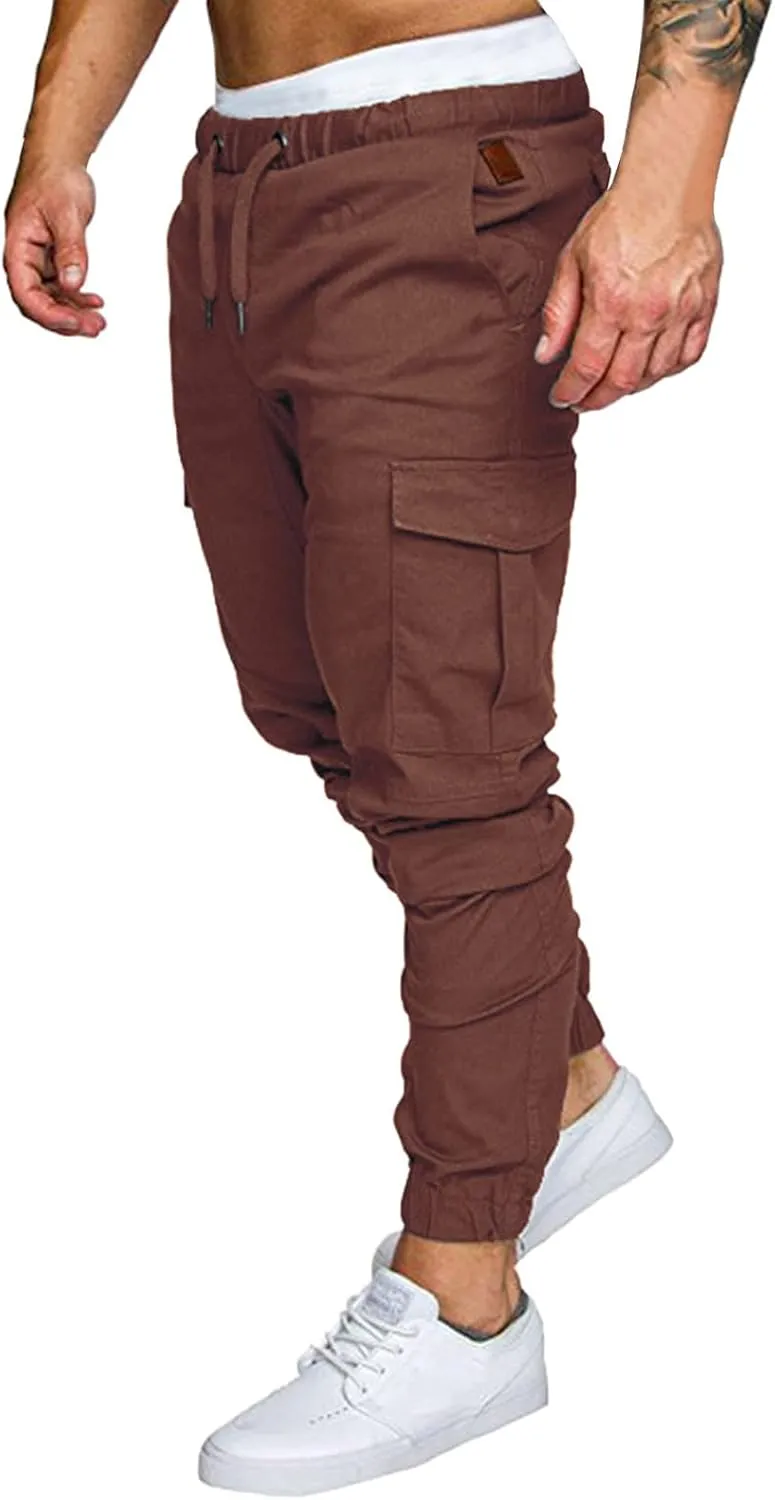 Fashion Cargo Sweatpants for Men Big and Tall Slim Fit Pencil Tapered Trousers Drawstring Stretch Comfy Jogger Sweat Pants