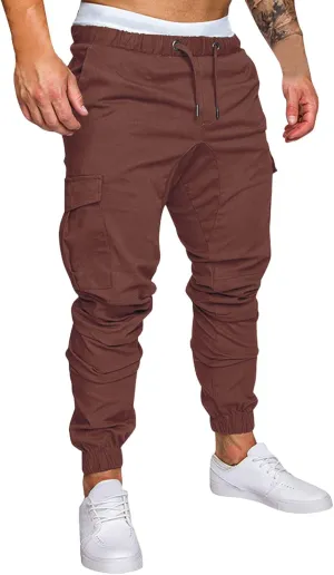 Fashion Cargo Sweatpants for Men Big and Tall Slim Fit Pencil Tapered Trousers Drawstring Stretch Comfy Jogger Sweat Pants