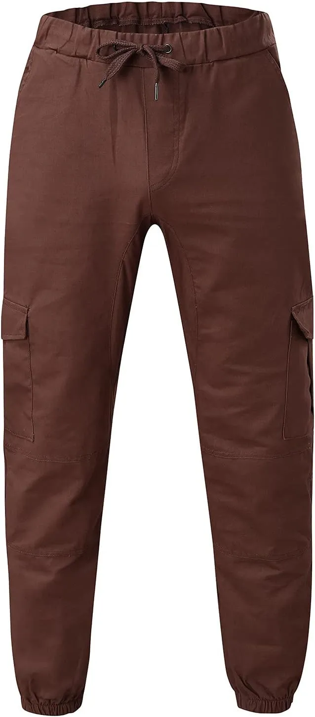 Fashion Cargo Sweatpants for Men Big and Tall Slim Fit Pencil Tapered Trousers Drawstring Stretch Comfy Jogger Sweat Pants
