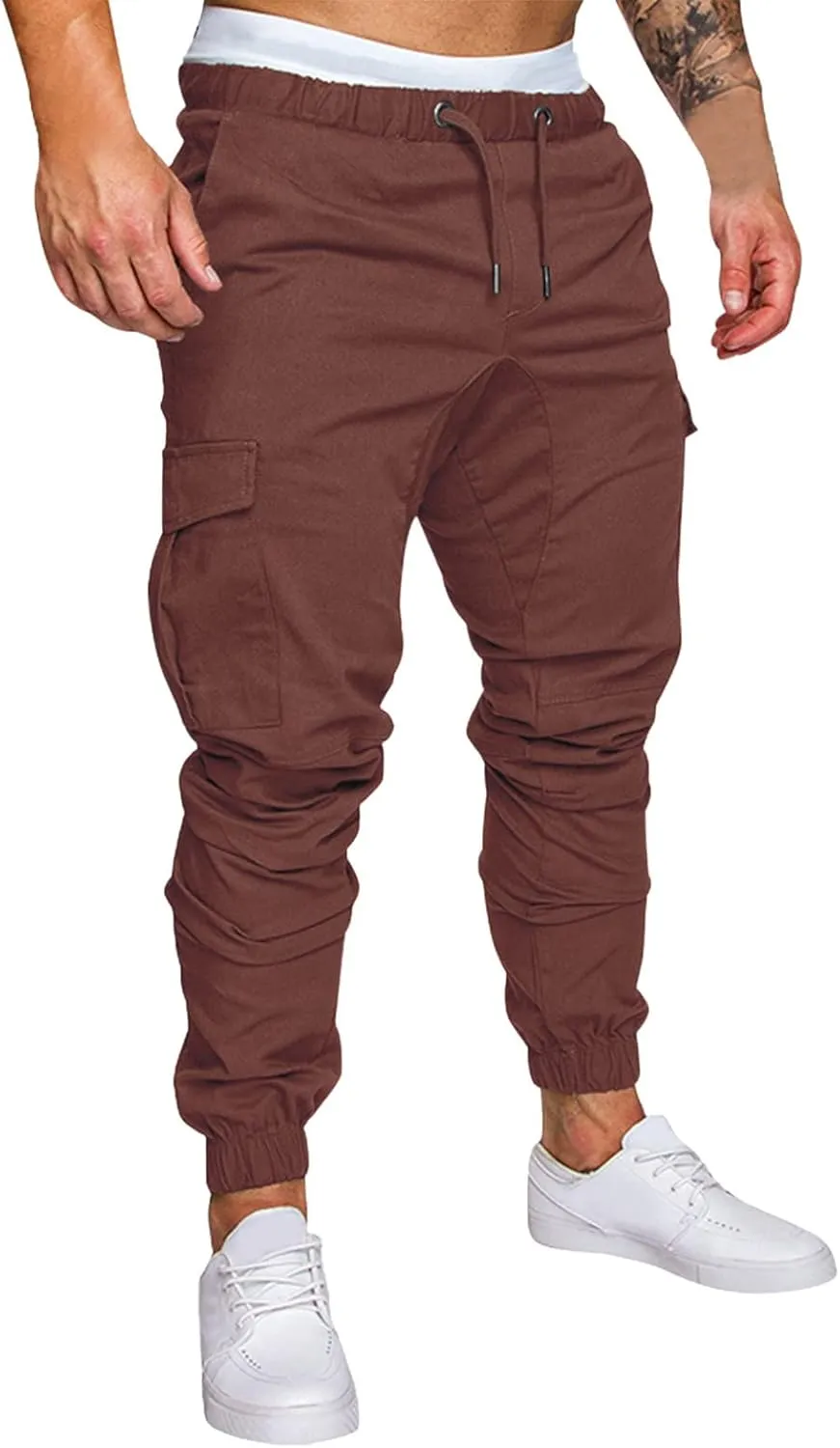 Fashion Cargo Sweatpants for Men Big and Tall Slim Fit Pencil Tapered Trousers Drawstring Stretch Comfy Jogger Sweat Pants