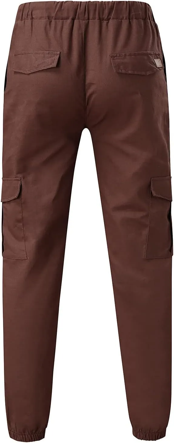 Fashion Cargo Sweatpants for Men Big and Tall Slim Fit Pencil Tapered Trousers Drawstring Stretch Comfy Jogger Sweat Pants