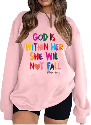 Fashion Sweatshirts for Women Long Sleeve Crew Neck Pullover Oversized Colorful Alphabet Graphic Loose Fit Tops