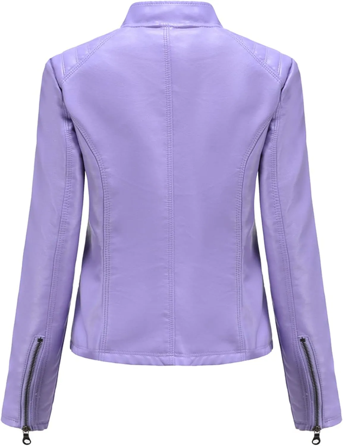 Faux Leather Jacket for Women, Stand Collar Biker Outerwear Jacket with Zipper Pockets