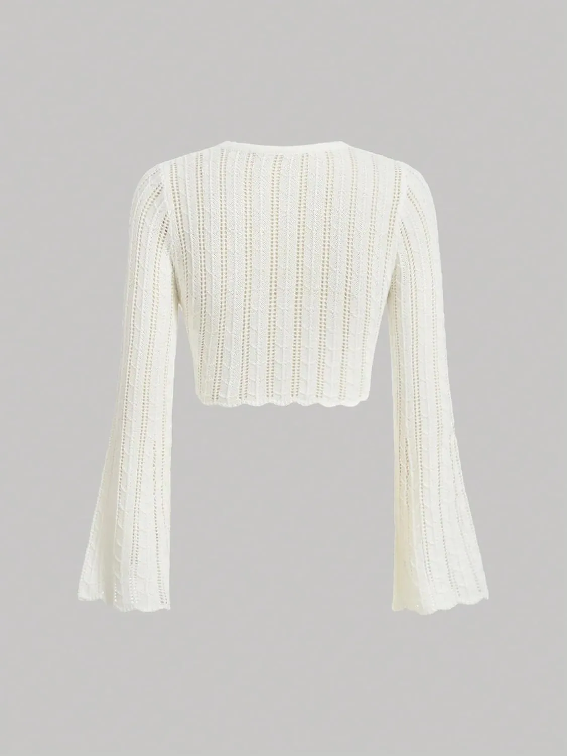 Floerns Women's Scallop Trim Trumpet Long Sleeve Tie Front Cardigan Crop Top