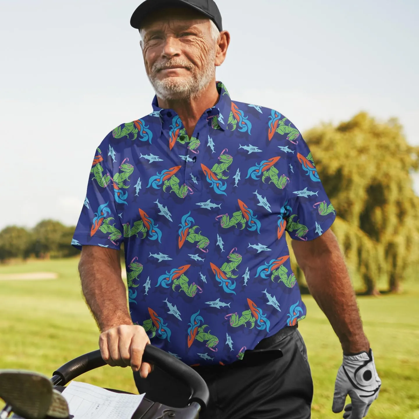 Funny Golf Shirts Dry Fit for Men, Mens Hawaiian Golf Polo Shirt, Mens Golf Polos Golfing