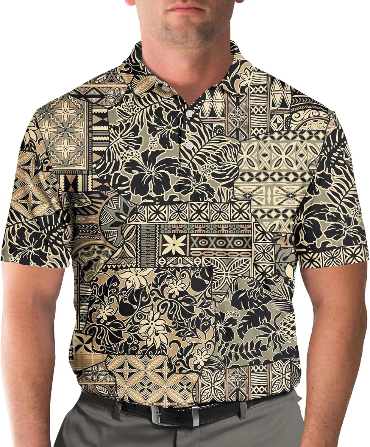 Funny Golf Shirts Dry Fit for Men, Mens Hawaiian Golf Polo Shirt, Mens Golf Polos Golfing