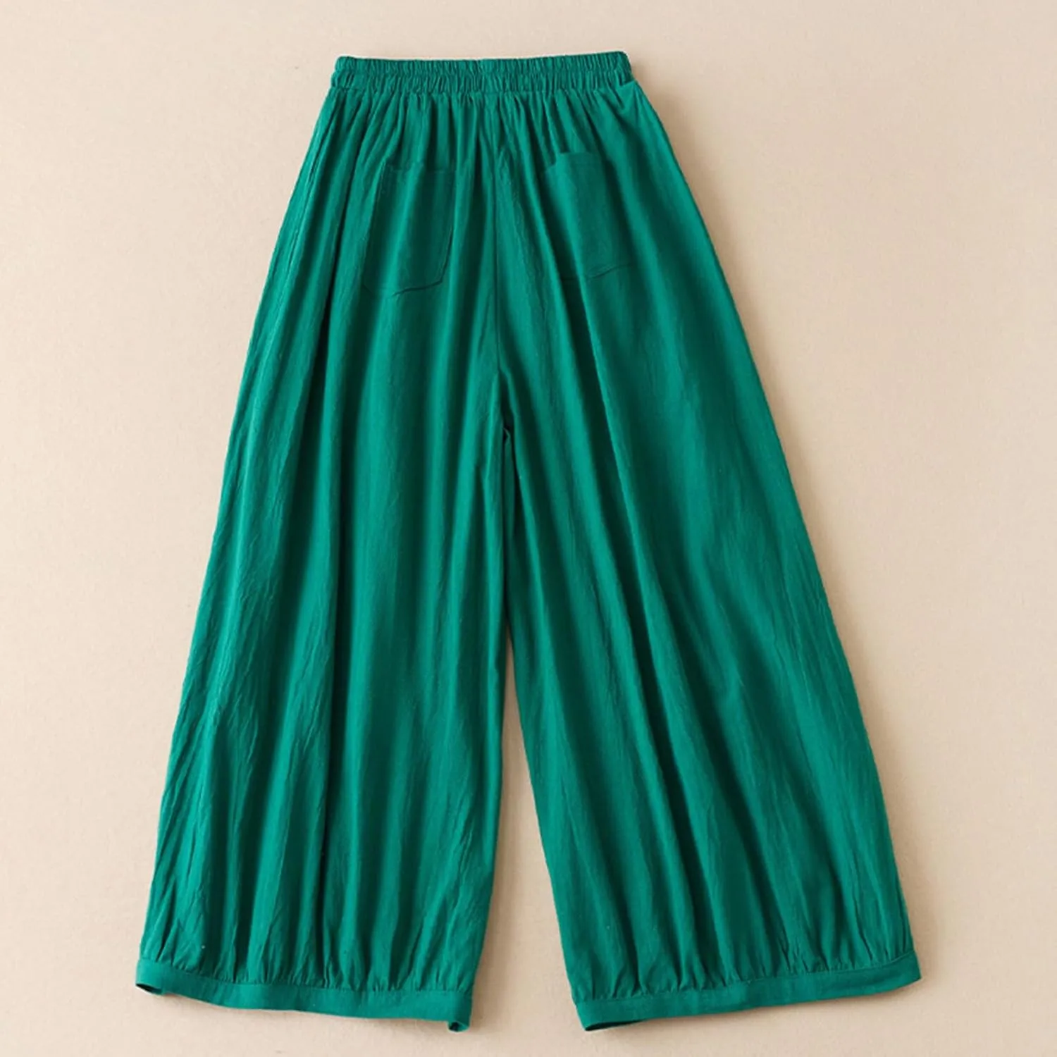 FZYLQY Womens Elastic Waist Linen Trousers with Pockets Loose Wide-Leg Pants for Spring and Summer Casual Comfort Pants