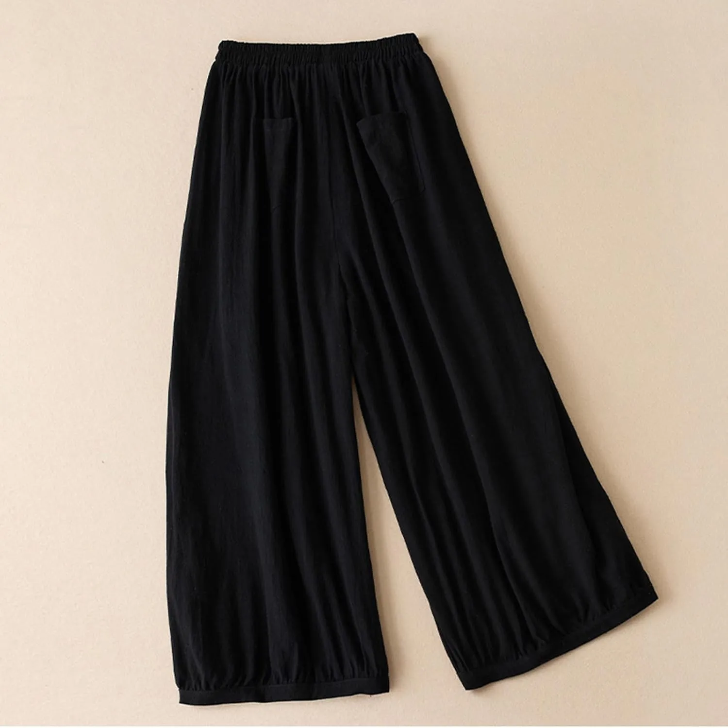 FZYLQY Womens Elastic Waist Linen Trousers with Pockets Loose Wide-Leg Pants for Spring and Summer Casual Comfort Pants
