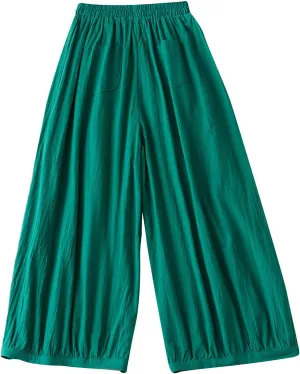 FZYLQY Womens Elastic Waist Linen Trousers with Pockets Loose Wide-Leg Pants for Spring and Summer Casual Comfort Pants