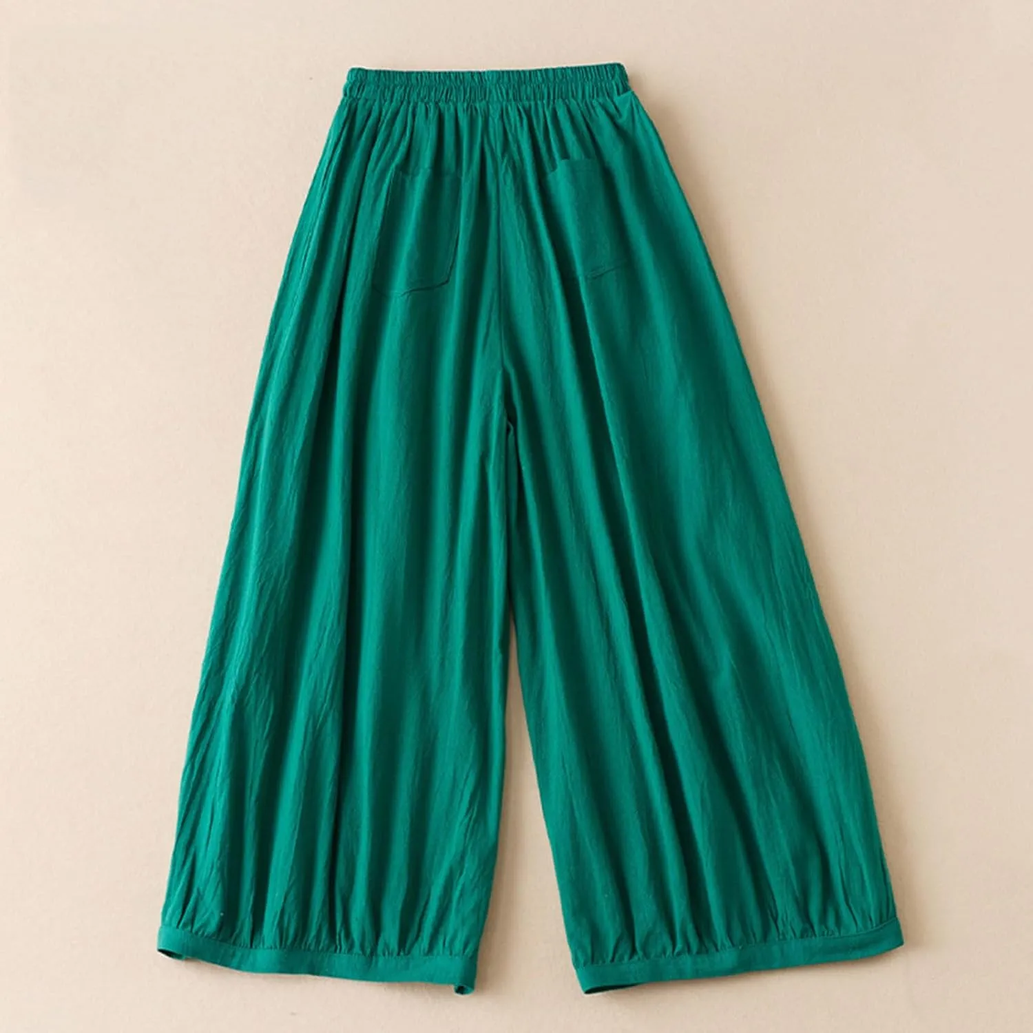 FZYLQY Womens Elastic Waist Linen Trousers with Pockets Loose Wide-Leg Pants for Spring and Summer Casual Comfort Pants