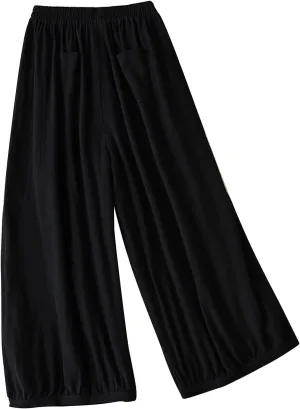 FZYLQY Womens Elastic Waist Linen Trousers with Pockets Loose Wide-Leg Pants for Spring and Summer Casual Comfort Pants