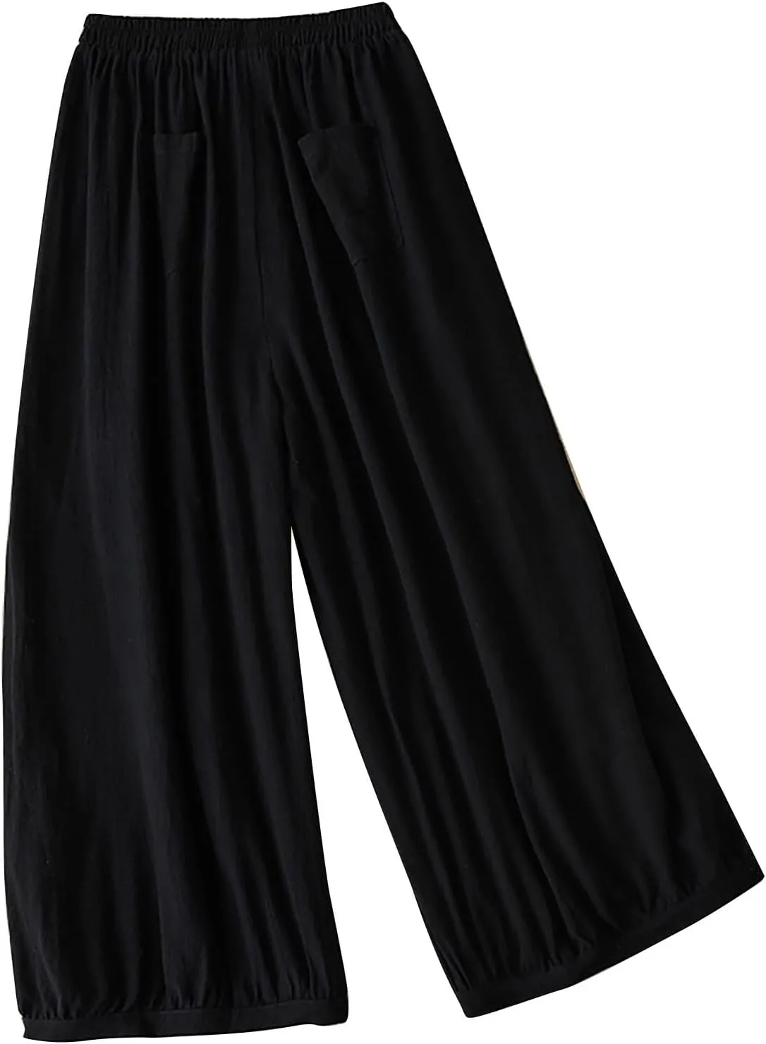 FZYLQY Womens Elastic Waist Linen Trousers with Pockets Loose Wide-Leg Pants for Spring and Summer Casual Comfort Pants