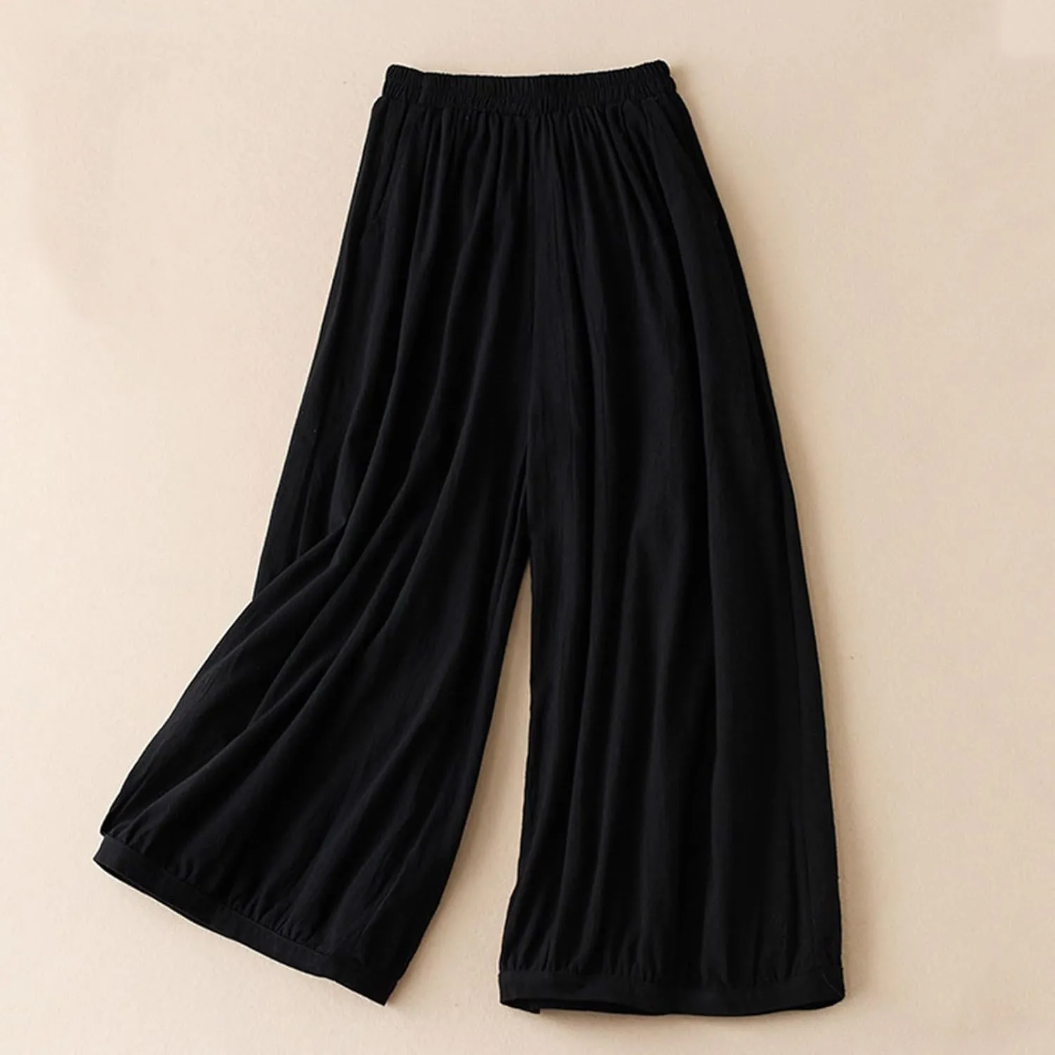 FZYLQY Womens Elastic Waist Linen Trousers with Pockets Loose Wide-Leg Pants for Spring and Summer Casual Comfort Pants