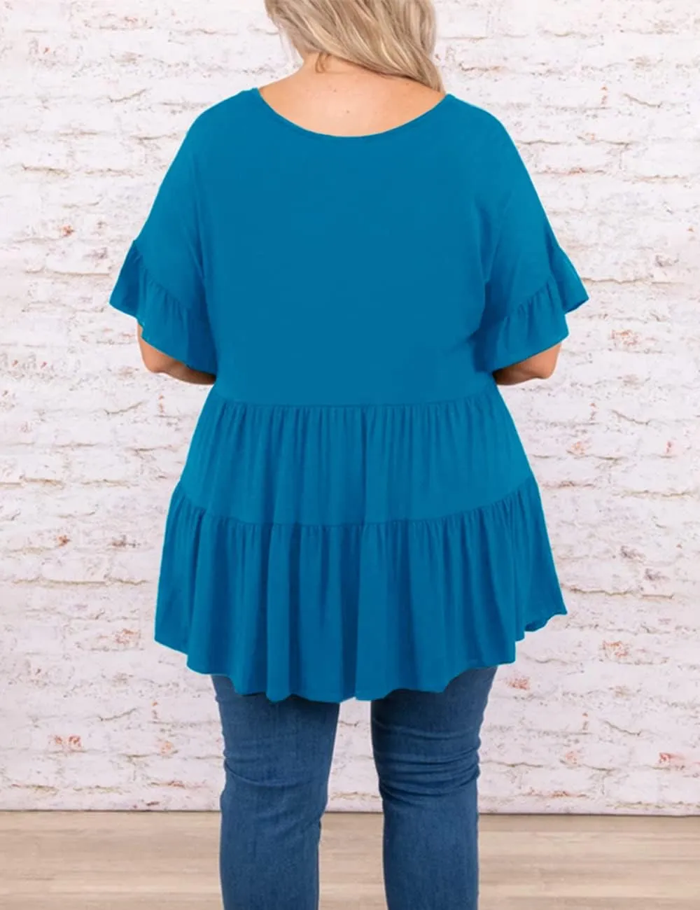 Genayge Women's Plus Size Ruffle Tunic Tops Summer Short Sleeve Loose T-Shirt Blouses