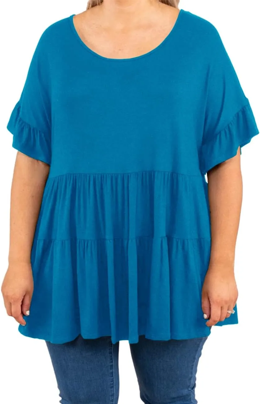 Genayge Women's Plus Size Ruffle Tunic Tops Summer Short Sleeve Loose T-Shirt Blouses