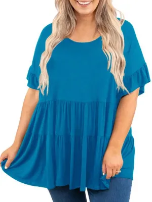 Genayge Women's Plus Size Ruffle Tunic Tops Summer Short Sleeve Loose T-Shirt Blouses
