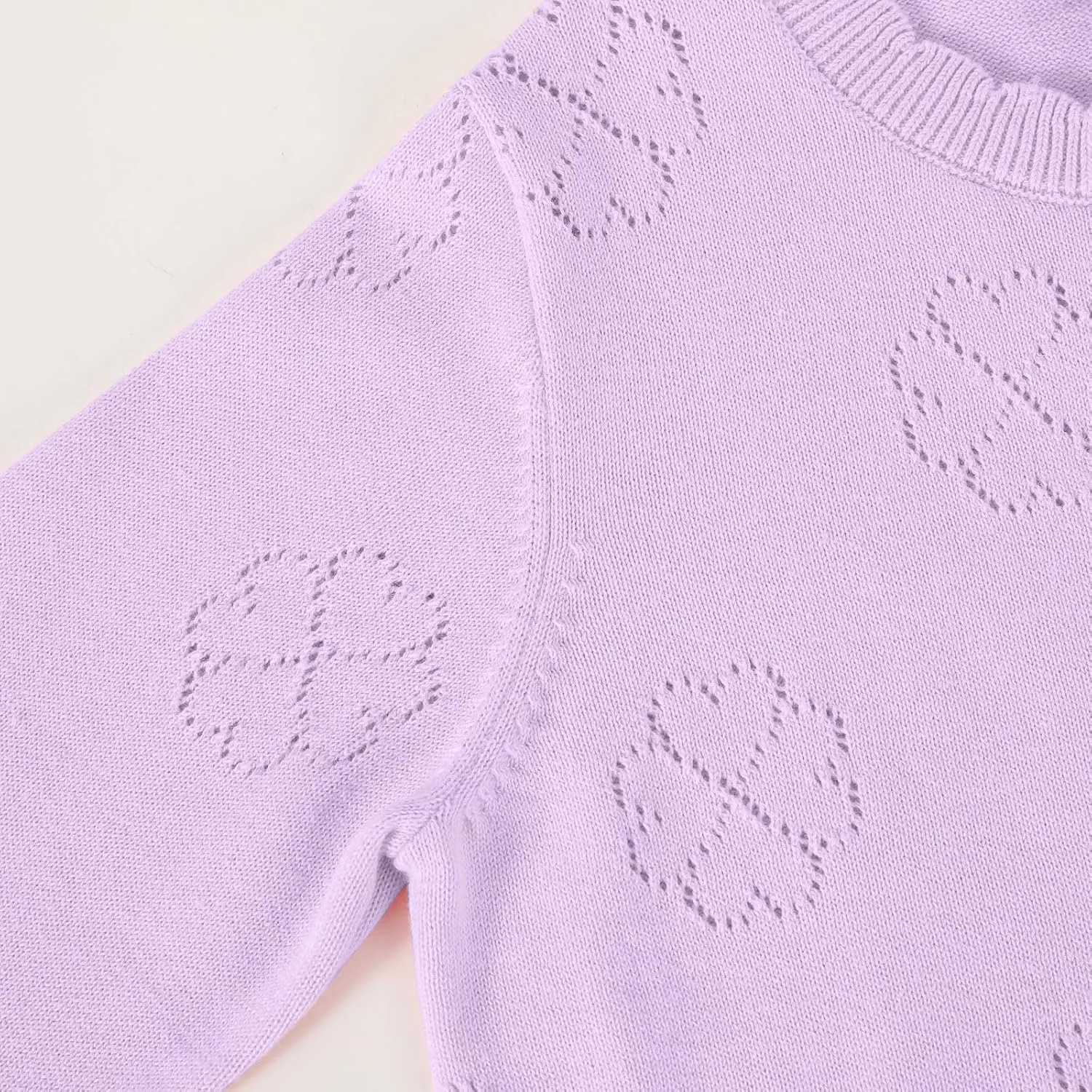 Girls' Cardigan Long Sleeve Shrug Sweater for Kids Cotton Cropped Uniform Knit Outerwear Lucky Clover and Heart