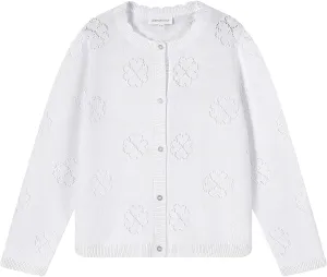 Girls' Cardigan Long Sleeve Shrug Sweater for Kids Cotton Cropped Uniform Knit Outerwear Lucky Clover and Heart