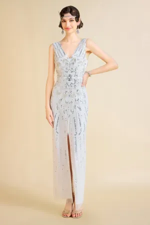 Glamorous Peacock Sequin Slit Evening Gown