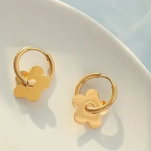 Gold Flower Hoop Huggie Earrings