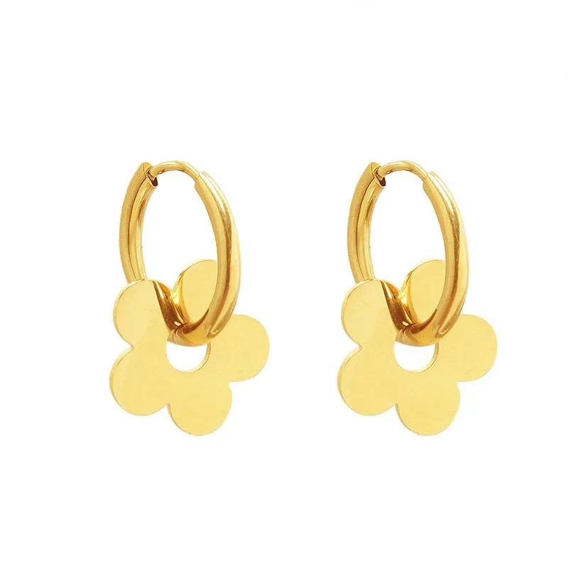 Gold Flower Hoop Huggie Earrings