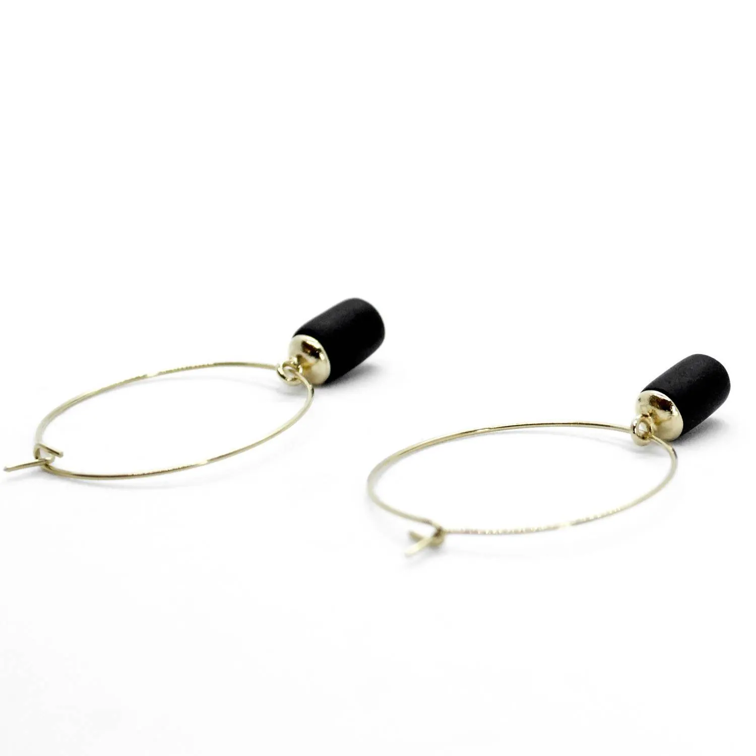 Gold Hoop Earrings - Tiny Weight Charm