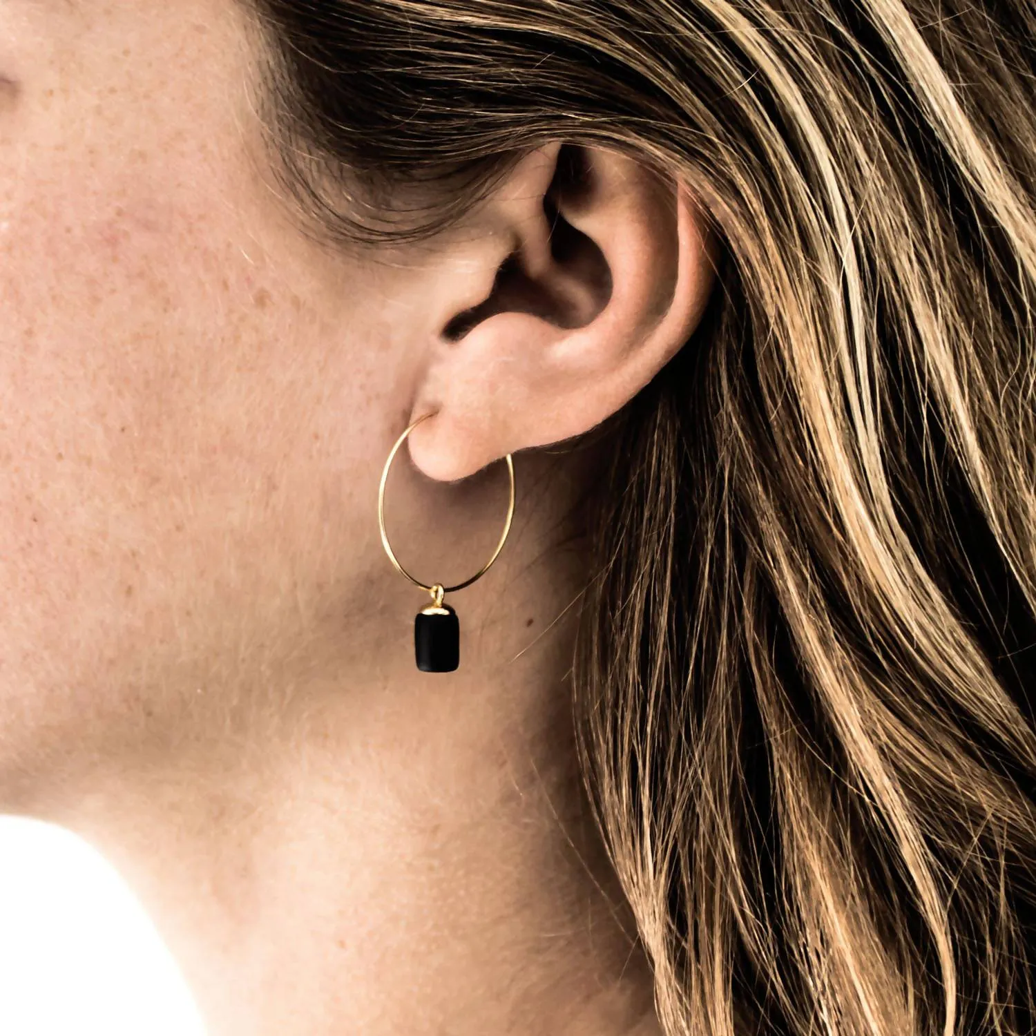 Gold Hoop Earrings - Tiny Weight Charm