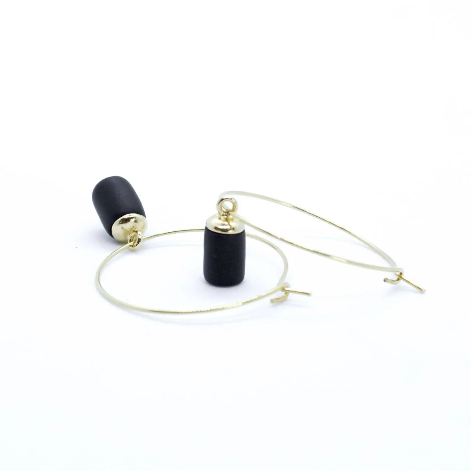 Gold Hoop Earrings - Tiny Weight Charm