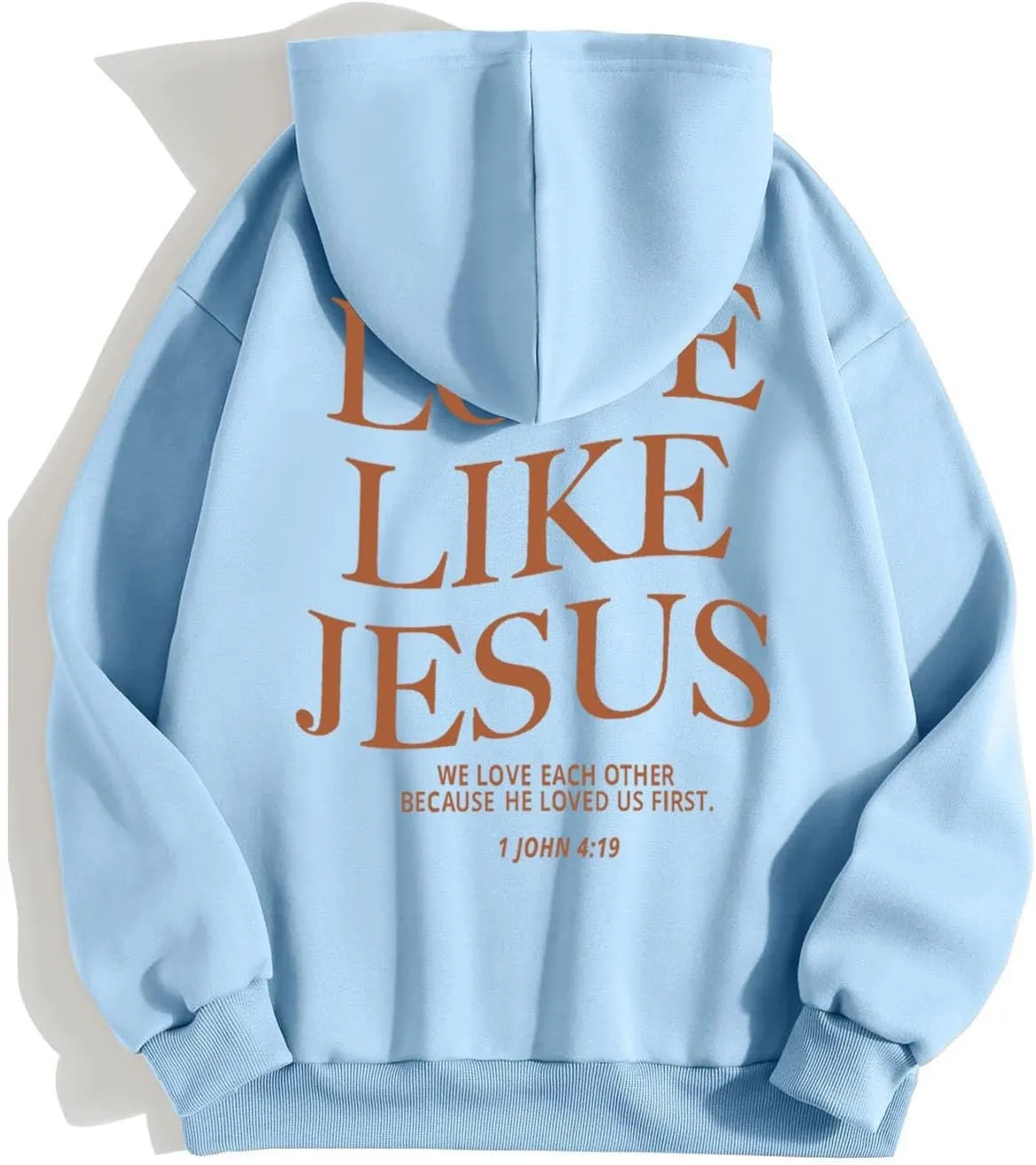 Graphic Hoodie Streetwear Jesus Loves You Bible Verse Letter Printed Fall Outfit with Kangaroo Pocket Drawstring Leisure Fall