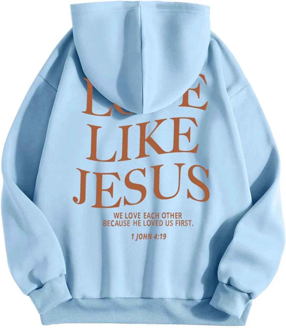 Graphic Hoodie Streetwear Jesus Loves You Bible Verse Letter Printed Fall Outfit with Kangaroo Pocket Drawstring Leisure Fall