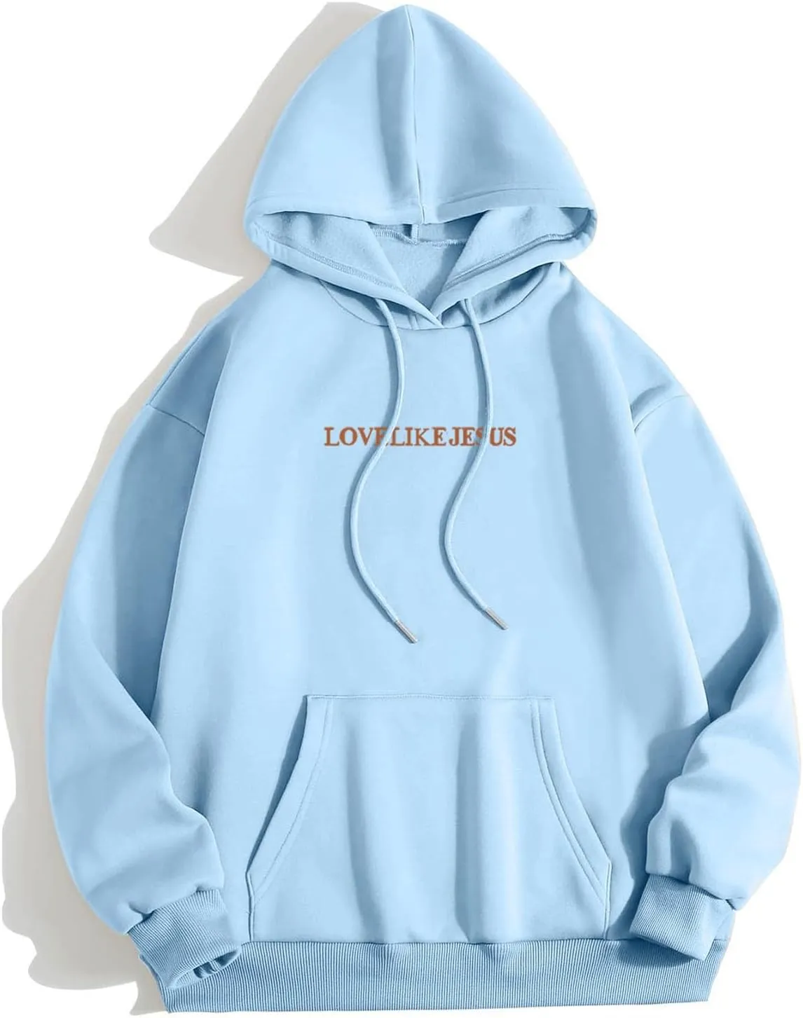 Graphic Hoodie Streetwear Jesus Loves You Bible Verse Letter Printed Fall Outfit with Kangaroo Pocket Drawstring Leisure Fall