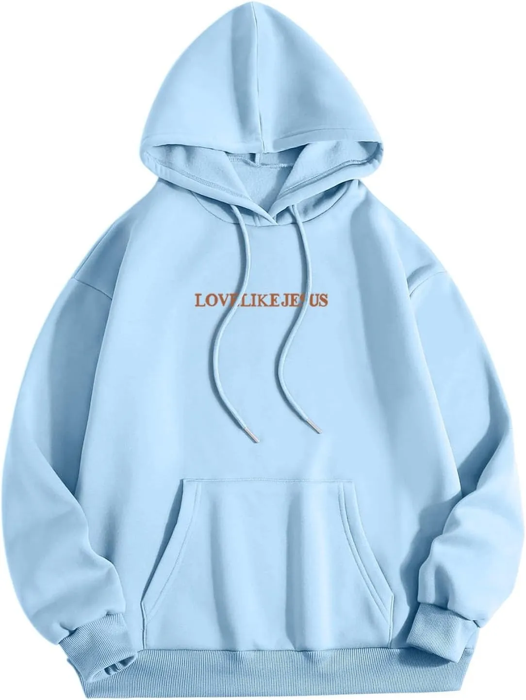 Graphic Hoodie Streetwear Jesus Loves You Bible Verse Letter Printed Fall Outfit with Kangaroo Pocket Drawstring Leisure Fall