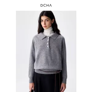 Grey Wool Textured Sweater Top