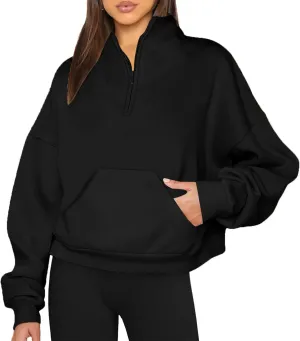Half Zip Sweatshirt Women Pullover Long Sleeve Tops Fall 2024 Hoodies Y2K Solid Color Clothes With Pockets