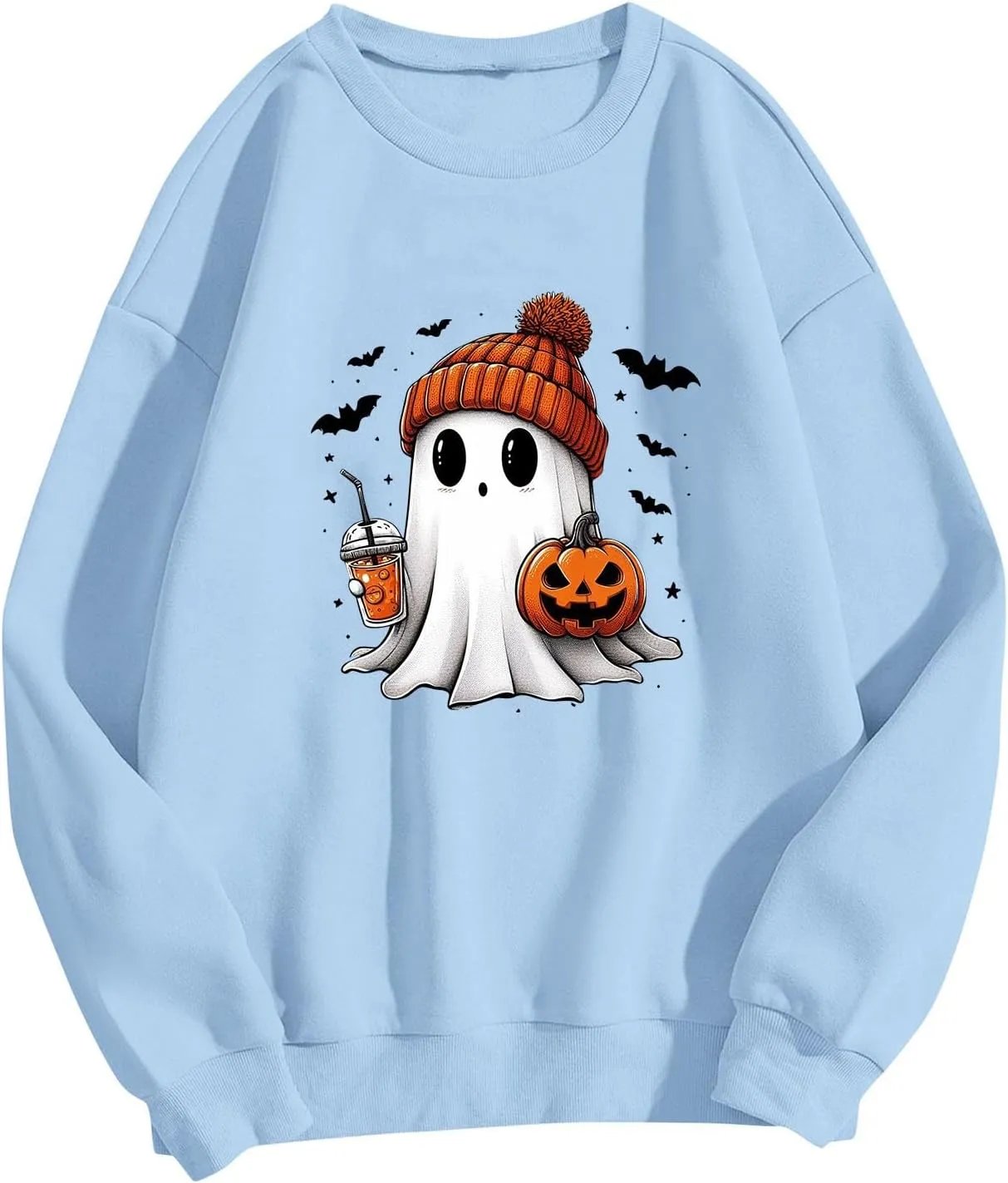 Halloween Sweatshirts for Women Ghost Oversized Crewneck Sweatshirt Cute Pumpkin Graphic Hoodies Fleece Pullover