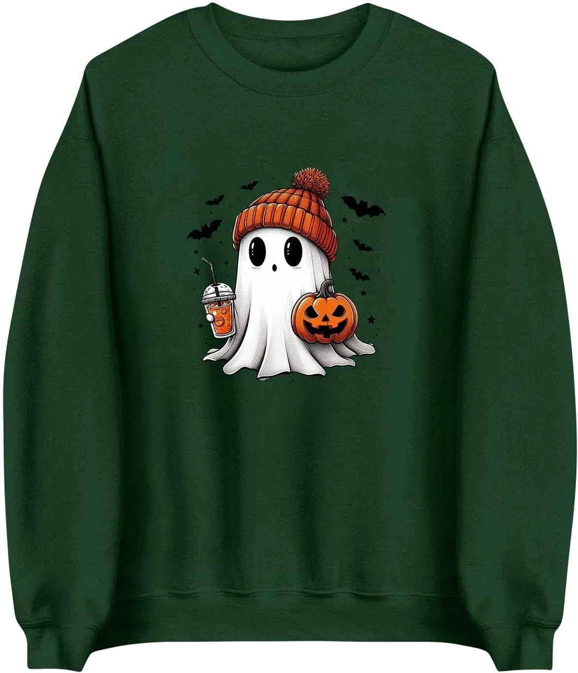 Halloween Sweatshirts for Women Ghost Oversized Crewneck Sweatshirt Cute Pumpkin Graphic Hoodies Fleece Pullover