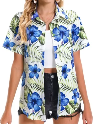 Hawaiian Shirts for Women Tropical Shirt Summer Beach Hawaii Button Down Short Sleeve Blouses Floral Tops Hawaii Outfits 2025
