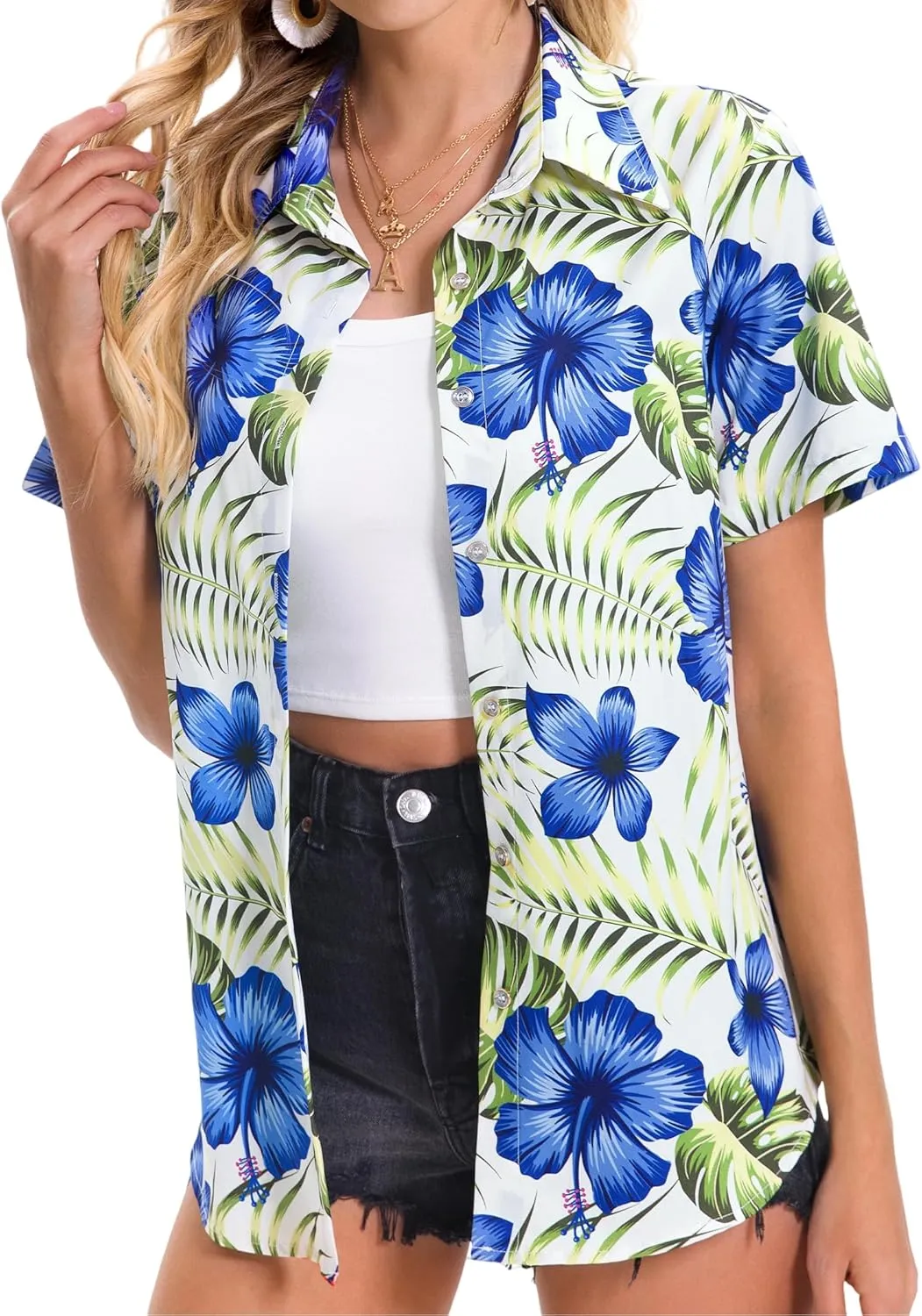 Hawaiian Shirts for Women Tropical Shirt Summer Beach Hawaii Button Down Short Sleeve Blouses Floral Tops Hawaii Outfits 2025