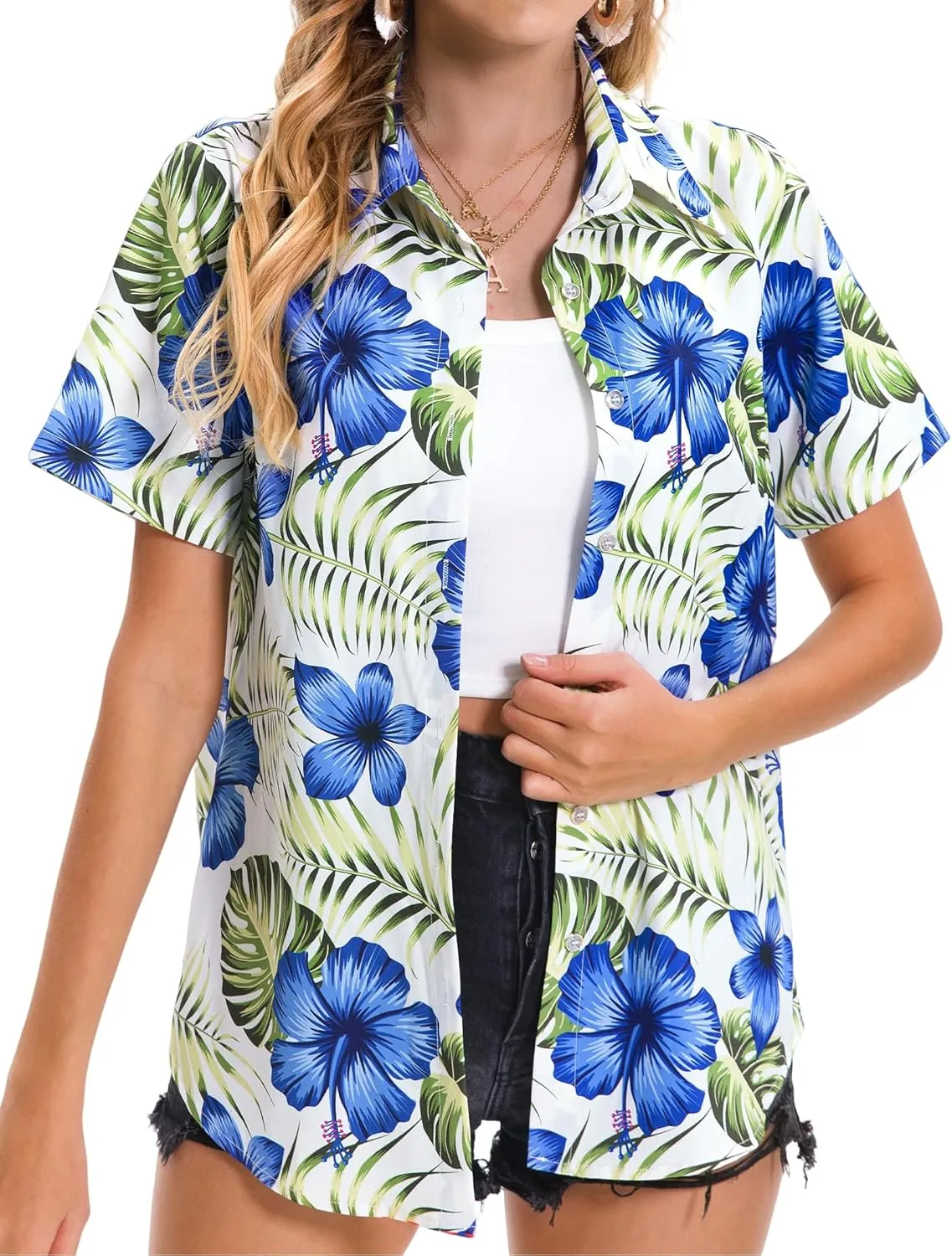 Hawaiian Shirts for Women Tropical Shirt Summer Beach Hawaii Button Down Short Sleeve Blouses Floral Tops Hawaii Outfits 2025