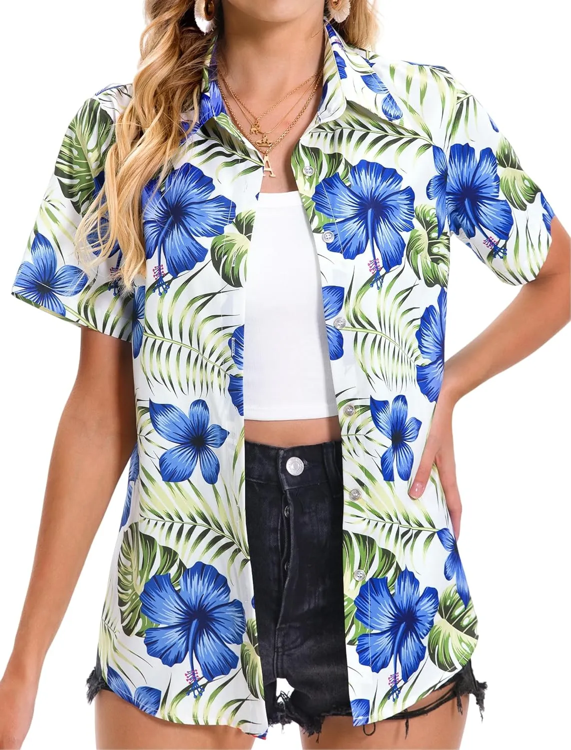 Hawaiian Shirts for Women Tropical Shirt Summer Beach Hawaii Button Down Short Sleeve Blouses Floral Tops Hawaii Outfits 2025