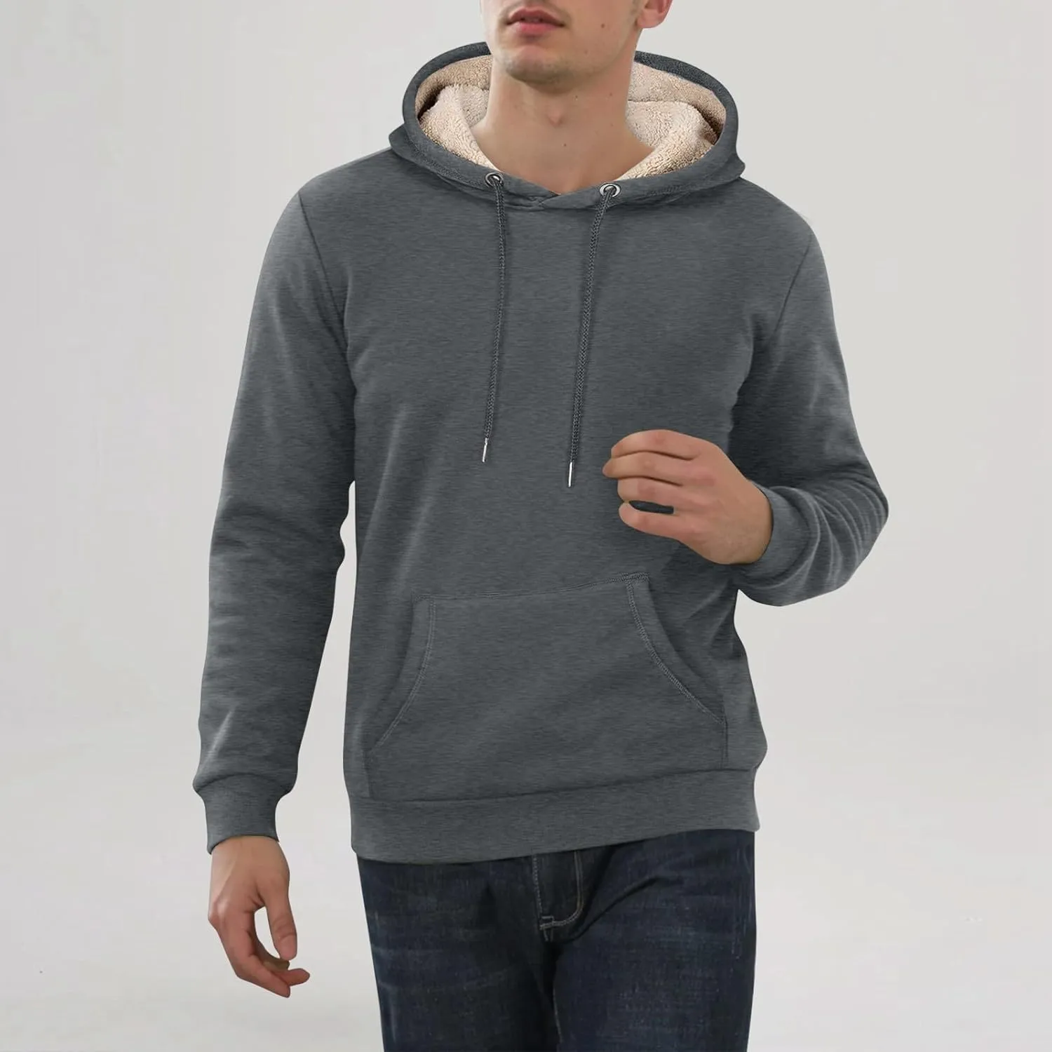 Heavy Hoodies for Men Sherpa Fleece Lined Thermal Pullover Sweatshirt Heavyweight Hooded Coat Warm Sweater w/Pockets