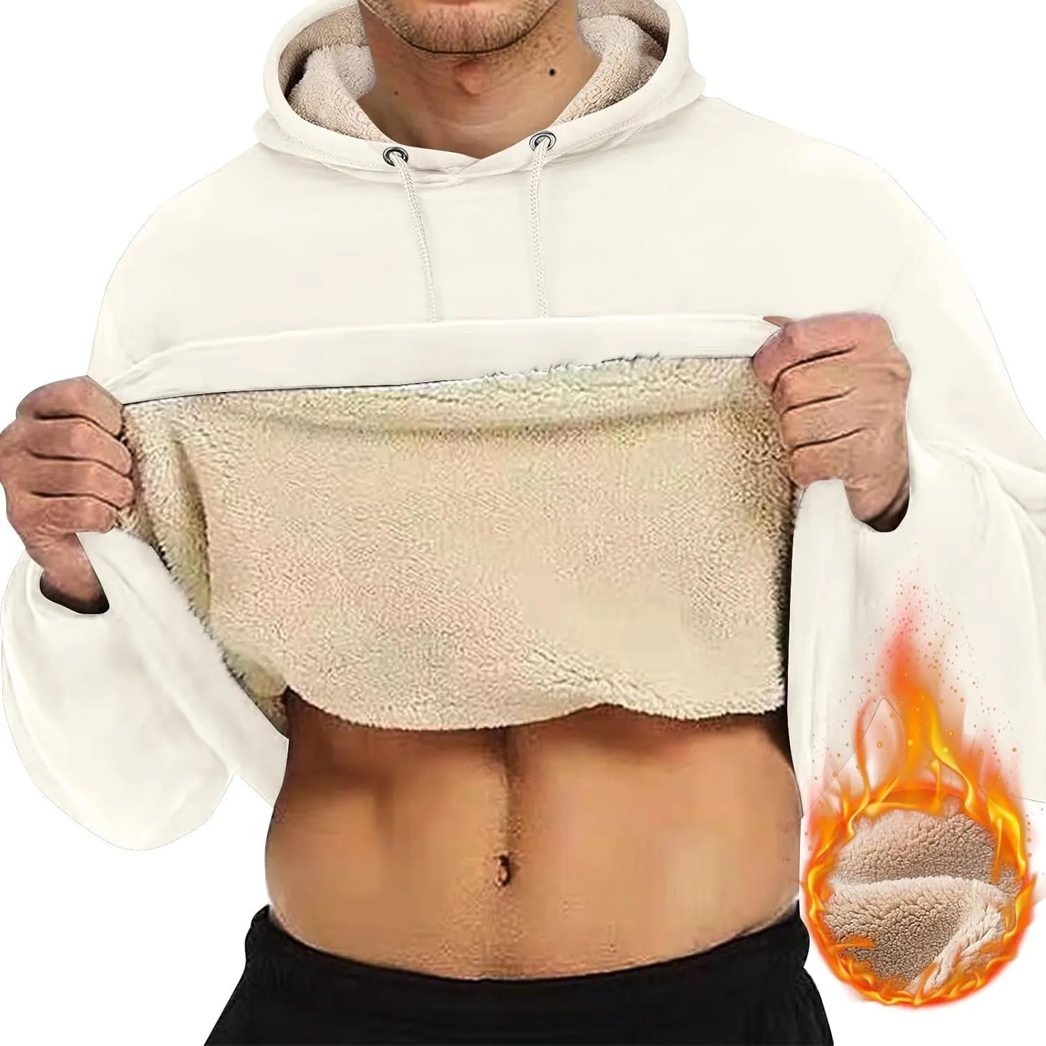 Heavy Hoodies for Men Sherpa Fleece Lined Thermal Pullover Sweatshirt Heavyweight Hooded Coat Warm Sweater w/Pockets