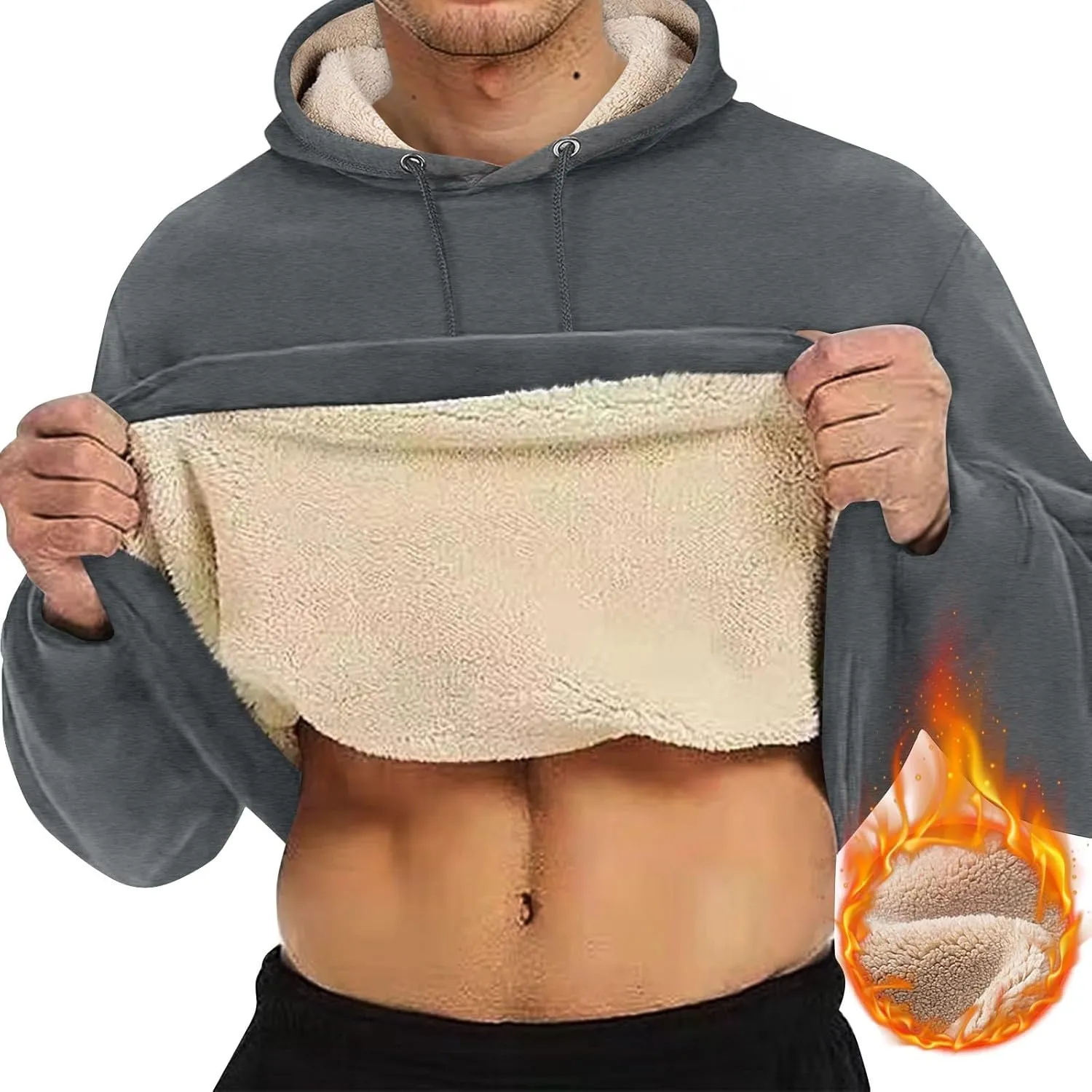 Heavy Hoodies for Men Sherpa Fleece Lined Thermal Pullover Sweatshirt Heavyweight Hooded Coat Warm Sweater w/Pockets