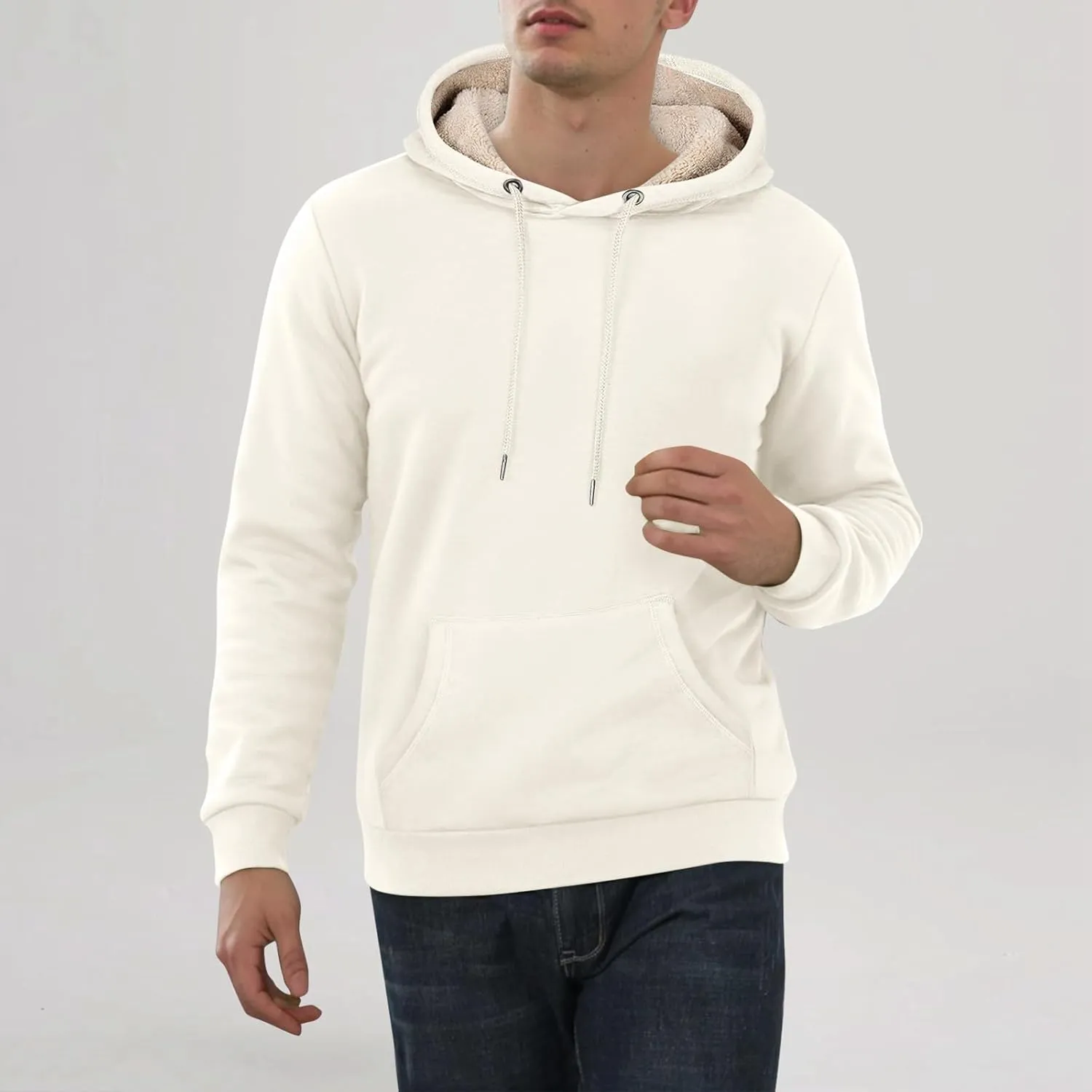 Heavy Hoodies for Men Sherpa Fleece Lined Thermal Pullover Sweatshirt Heavyweight Hooded Coat Warm Sweater w/Pockets