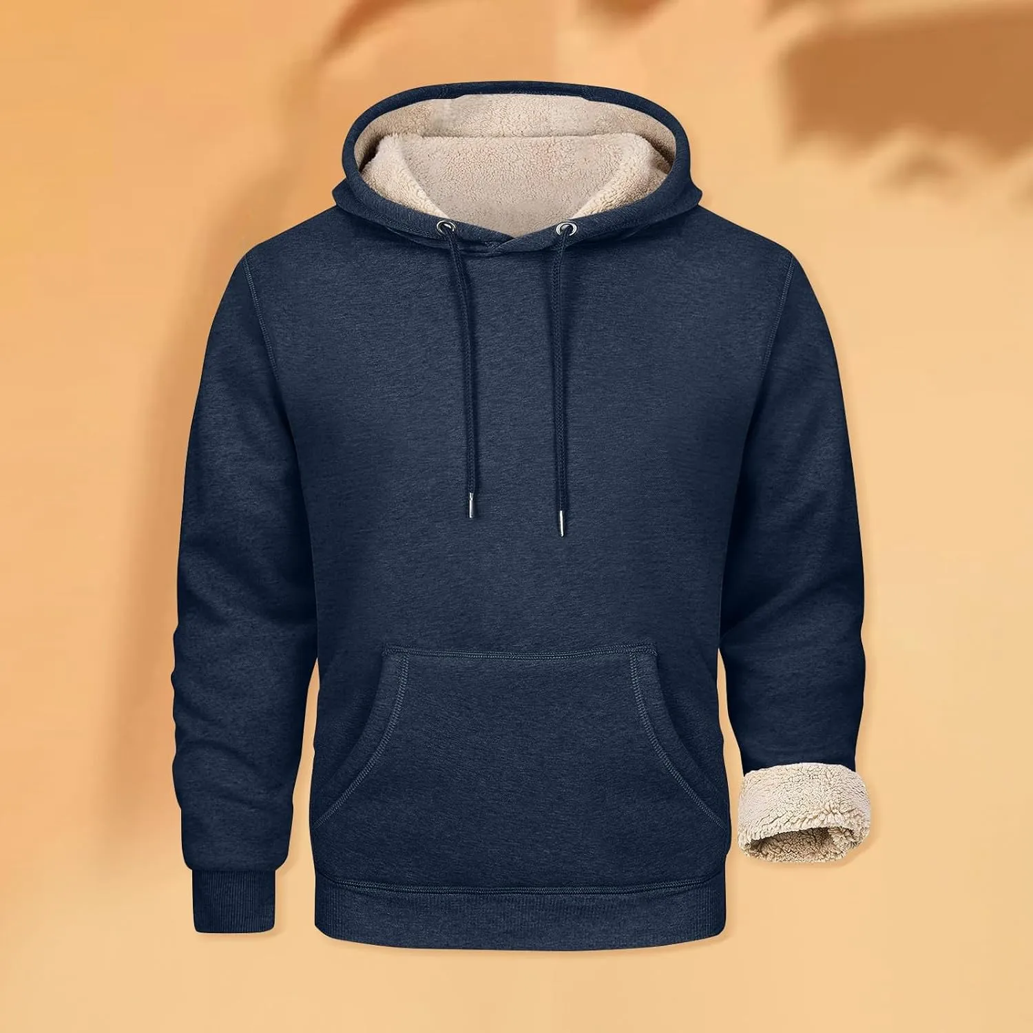 Heavy Hoodies for Men Sherpa Fleece Lined Thermal Pullover Sweatshirt Heavyweight Hooded Coat Warm Sweater w/Pockets